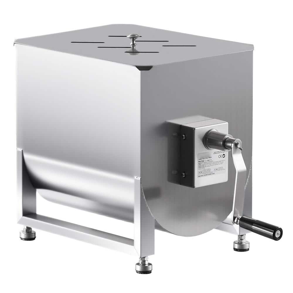 Manual Meat Mixer 40L Fixed Tank Stainless Steel Meat Processing Equipment with Gearbox, 80 lb. Capacity