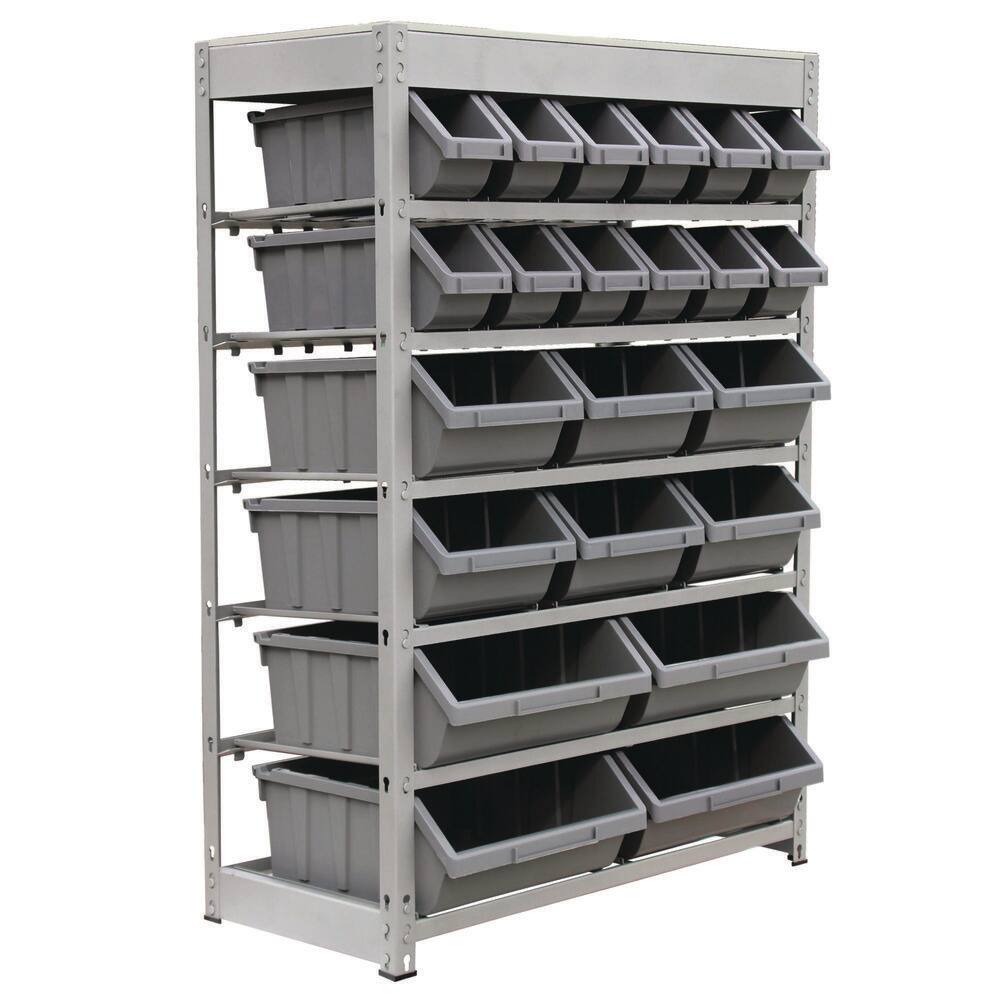 Compact 6-Tier Gray Steel Organizer Rack with 22 Bins