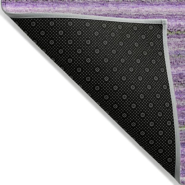 Purple, Eggplant, Lilac 3 ft. x 5 ft.  Woven Striped Polyester Rectangle Indoor / Outdoor Area Rug
