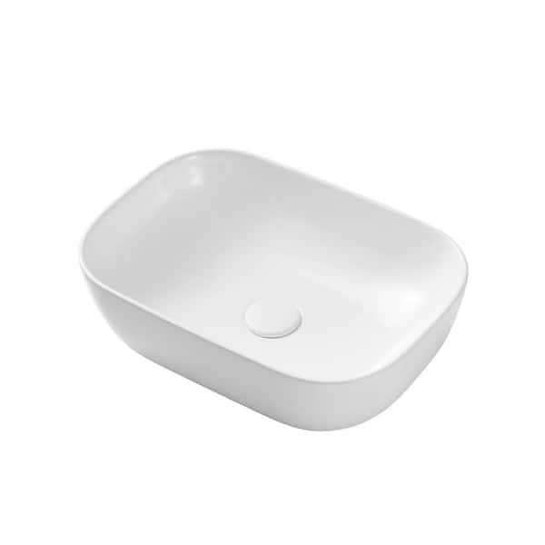 UKISHIRO 13 in. x 18 in. Rectangular Bathroom Ceramic Vessel Sink Art Basin with Pop Up Drain in White