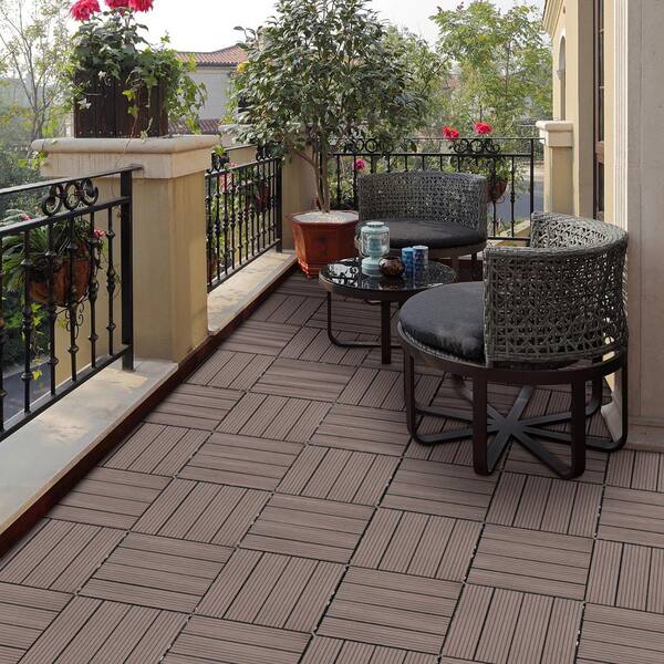 Tidoin Outdoor 1 ft. x 1 ft. Composite Deck Tile in Light Coffee(20 Per Box)