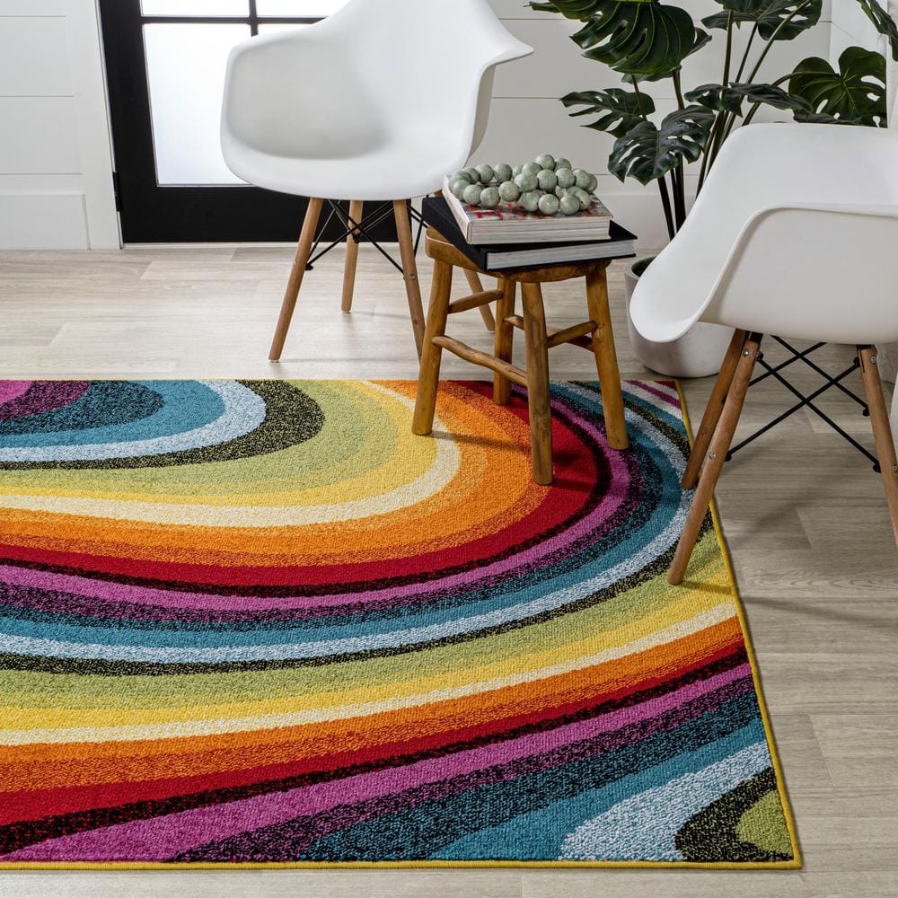 Colorful Abstract Swirl Multicolor 5 x 8 Area Rug