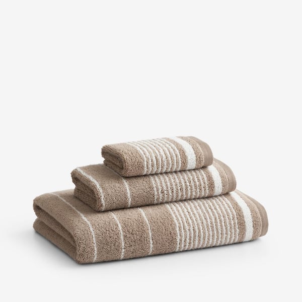 Company Cotton Plush Spa Stripe Mocha Cotton Single Bath Towel