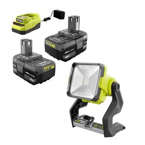 ONE+ 18V Lithium-Ion 4.0 Ah Compact Battery (2-Pack) and Charger Kit with FREE Cordless ONE+ LED Work Light