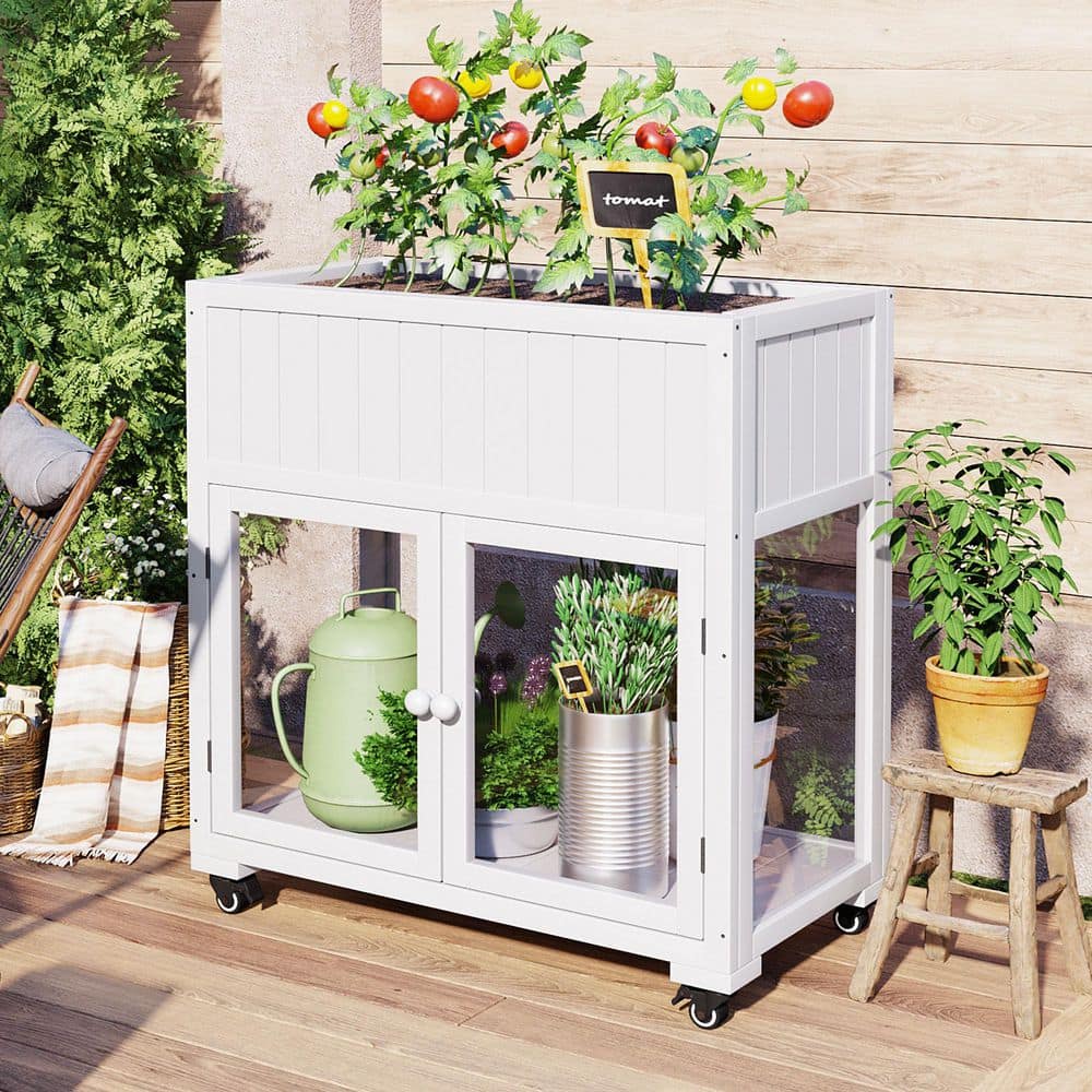 35.4 in. L x 17.7 in. W x 37.4 in. H White Wood Raised Bed with Liner, Mini