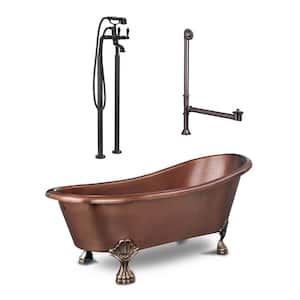 Heisenberg 67.5 in x 32 in. Freestanding Clawfoot Bathtub in Antique Copper with Faucet and Drain Kit