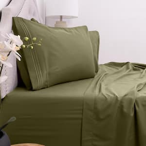 1800-Series 4-Piece Olive Solid Color Microfiber Full Sheet Set