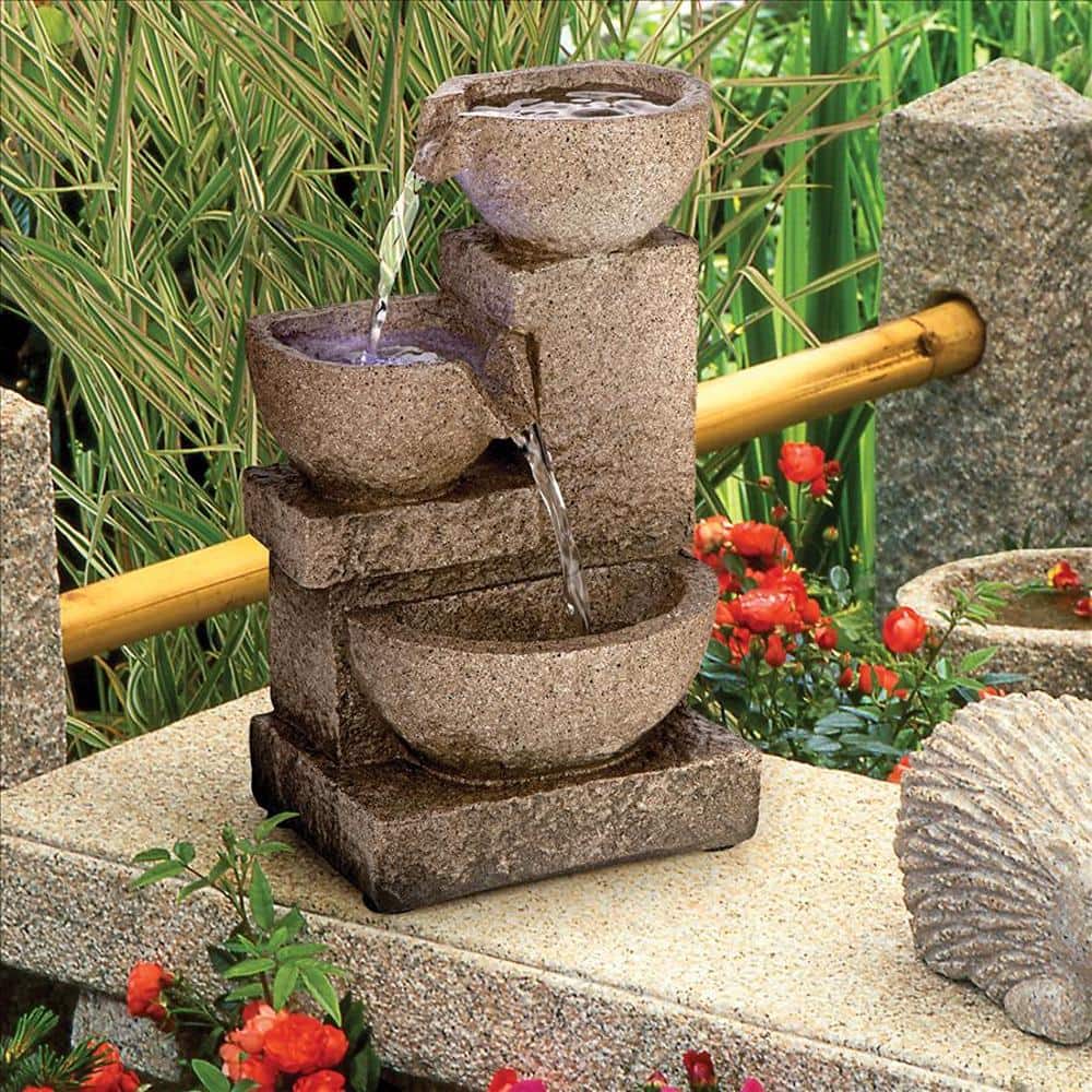 Villa Fortino Cascading Brown Resin Garden Fountain with LED Lights