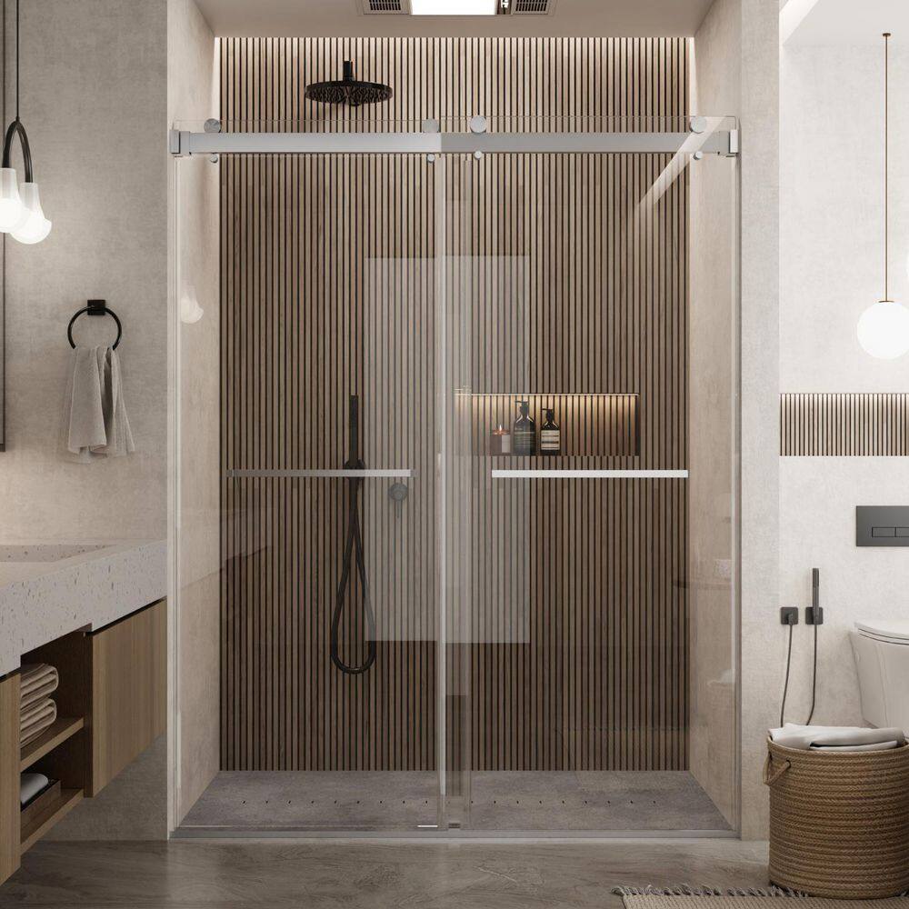 56-60 in. W x 76 in. H Frameless Double Sliding Shower Door Brushed Nickel with 3/8 in. Thick SGCC Tempered Glass price history on PriceWatchPro