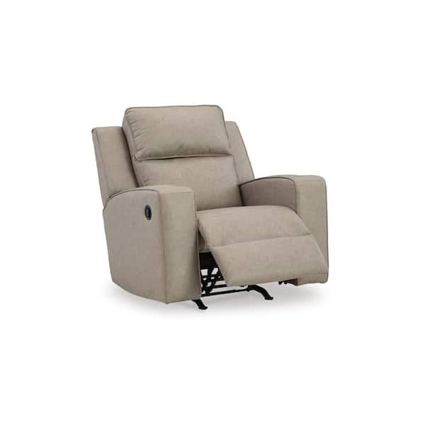 Benjara Livie Pebble Beige Gray Faux Leather Rocker Recliner Chair with Cup Holders