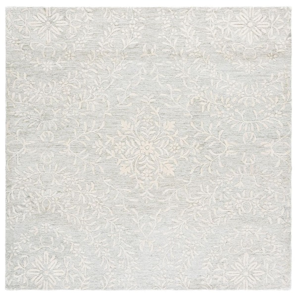 SAFAVIEH Pine 6 ft. x 6 ft. Light Green/Ivory Floral Swirls square Area Rug