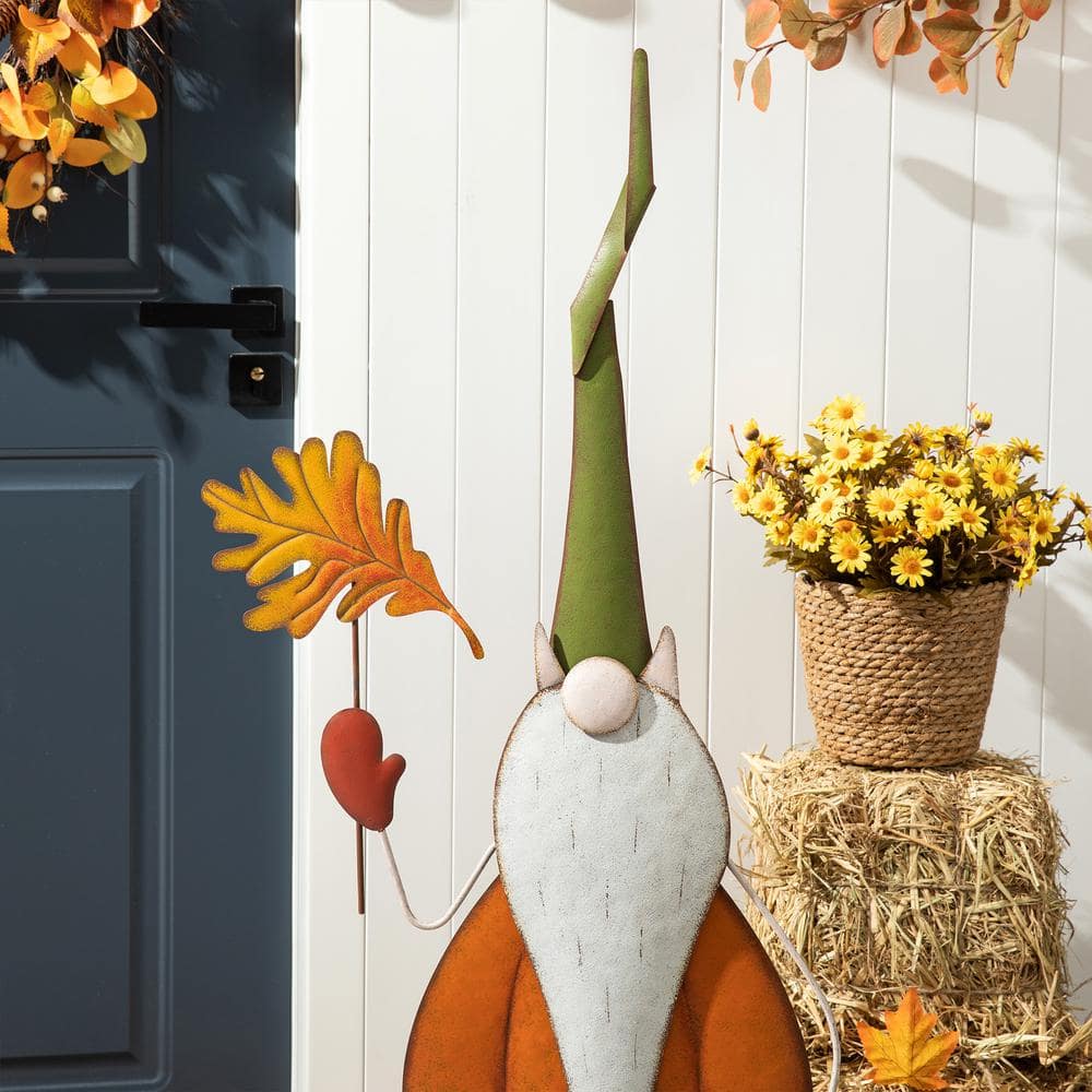 48" Tall Fall Metal Gnome with Pumpkin Body