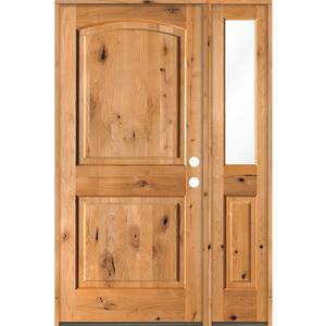 56 in. x 80 in. Knotty Alder 2 Panel Left-Hand/Inswing Clear Glass Clear Stain Wood Prehung Front Door with Sidelite