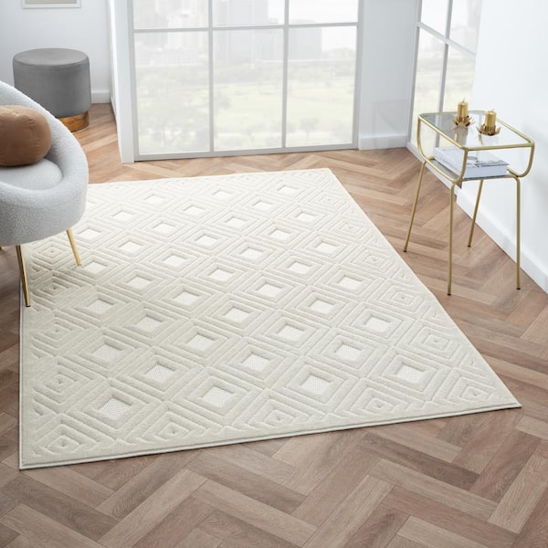 Arlo Ivory 8 ft. x 10 ft. Geometric High-Low Polypropylene Indoor/Outdoor Area Rug