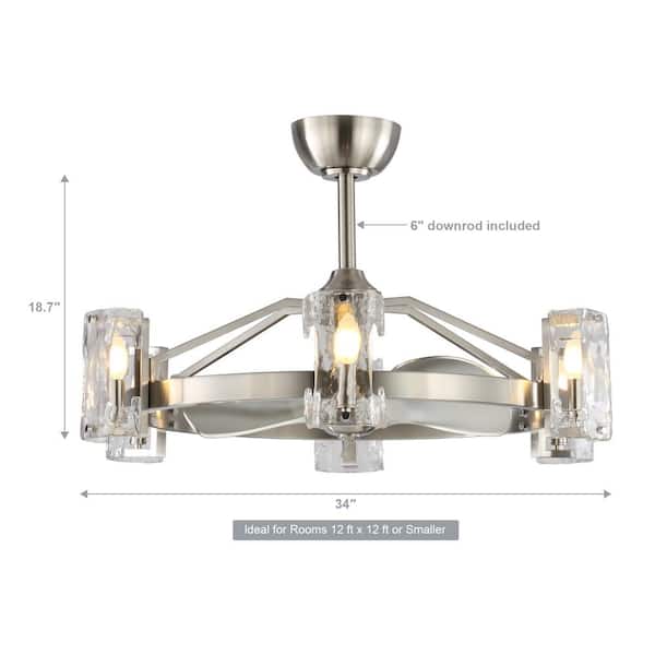 34 in. Bucholz LED Indoor Satin Nickel Downrod Mount Ceiling Fan Chandelier  with Light Kit and Remote Control