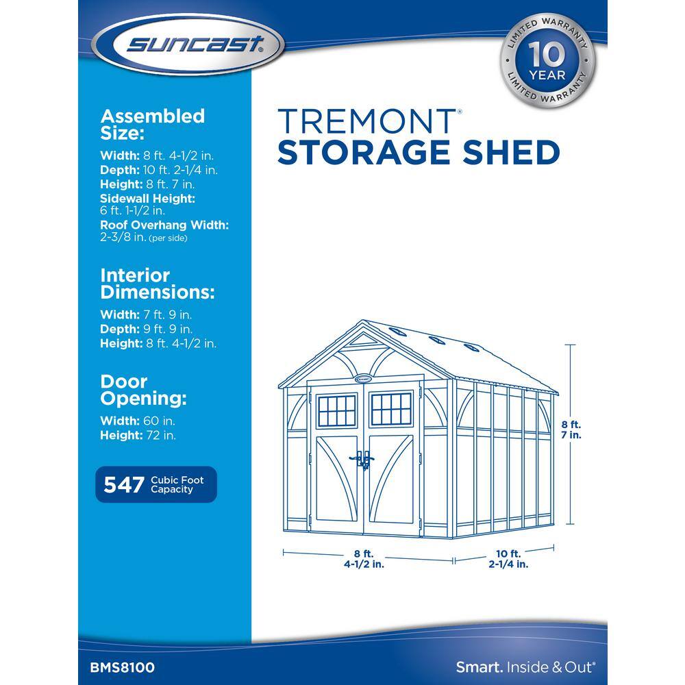 8' x 10' Vanilla and Gray Resin Storage Shed with Windows