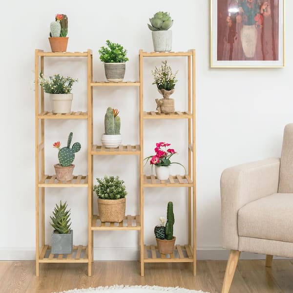 Costway Bamboo 9-Tier Plant Stand Utility Shelf Free Standing