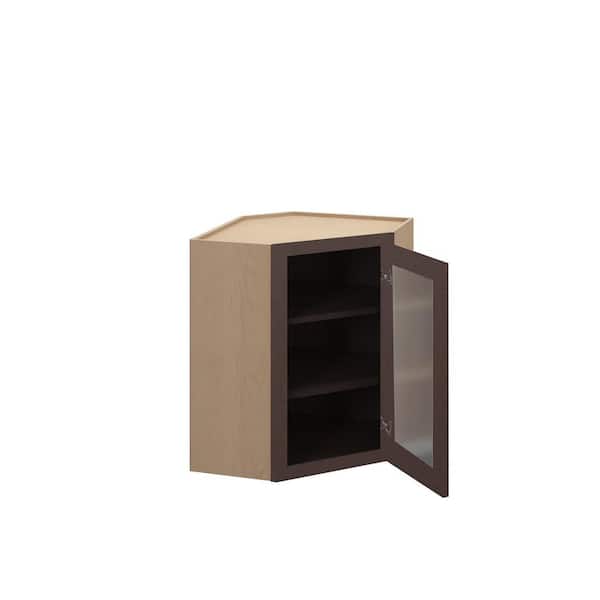 Kunal Kitchens Jamestown Recessed 27 in. W x 30 in. H x 15 in. D in Espresso Ply Assembled Glass Door Fin Interior Corner Diagonal