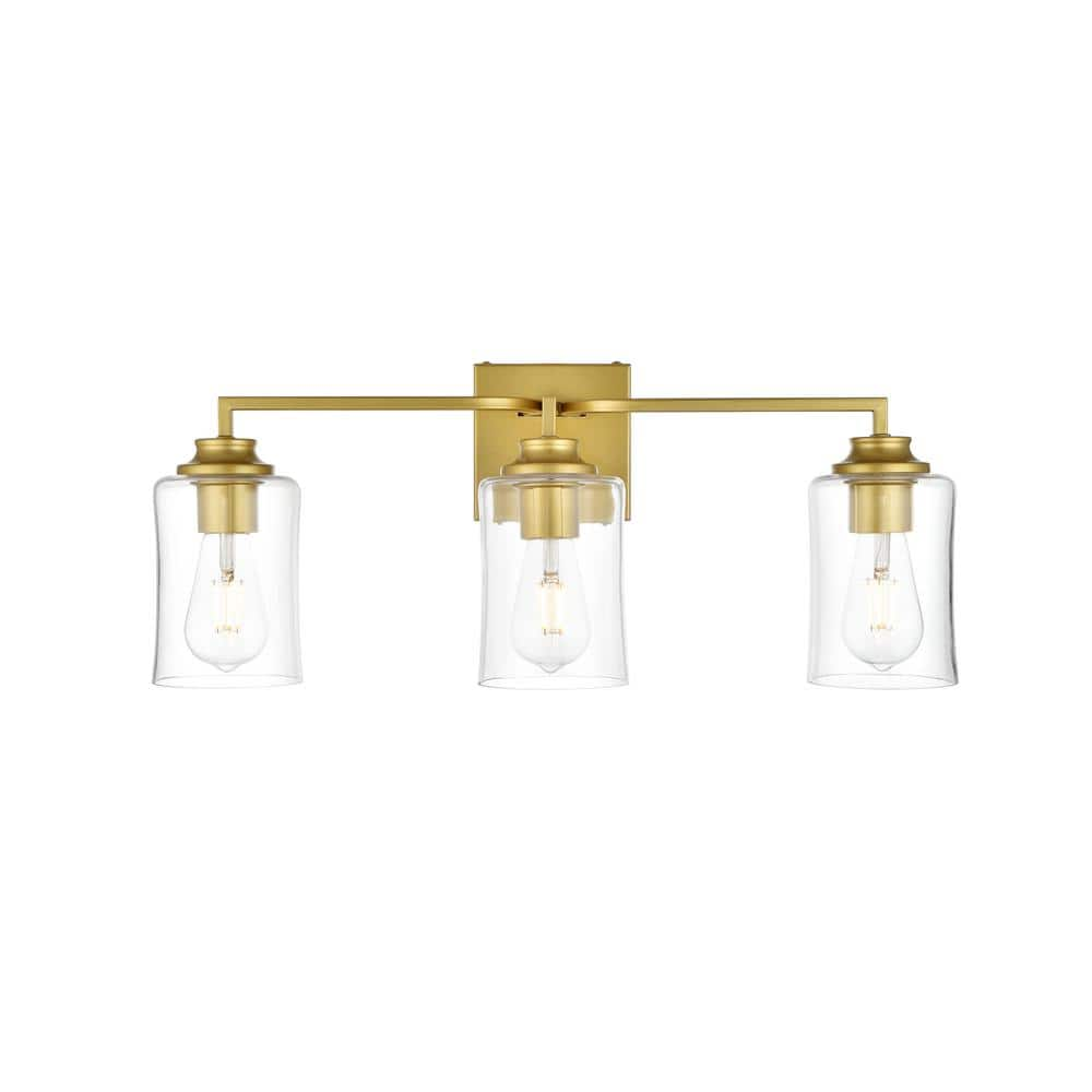 Simply Living 23 in. 3-Light Modern Brass Vanity Light with Clear Bell ...