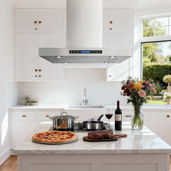 36 in. 900 CFM Ducted Island Range Hood with Remote, Touch Control LCD, Long-Term Warranty in Stainless Steel