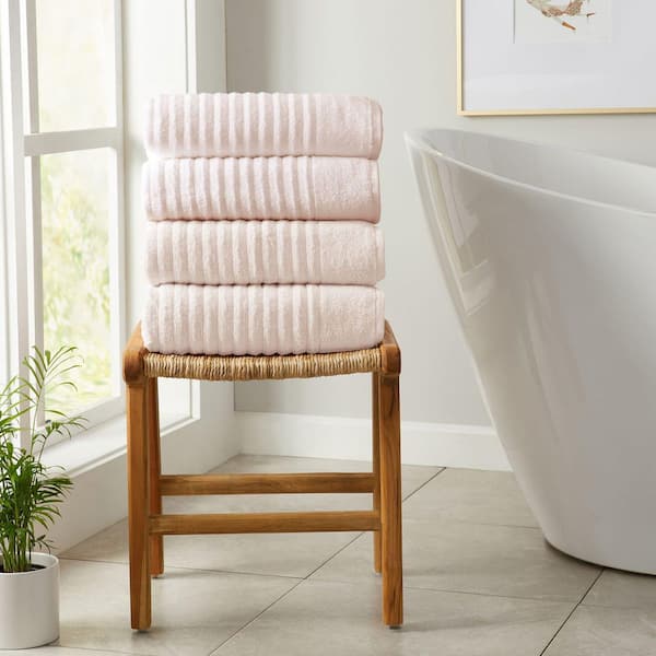 FRESHFOLDS Blush Premium Cotton Ribbed Textured 4-Pack Bath Towel Set