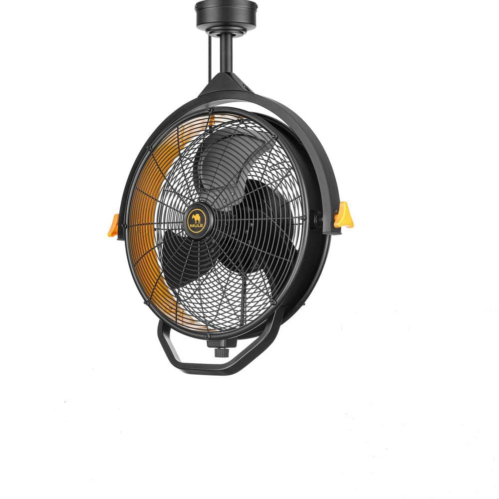 18 in. 3-Speed High Velocity Max. 5400 CFM Garage Ceiling Mount Wall Fan XL in Matte Black Downrod Included -  MULE, 52016-07