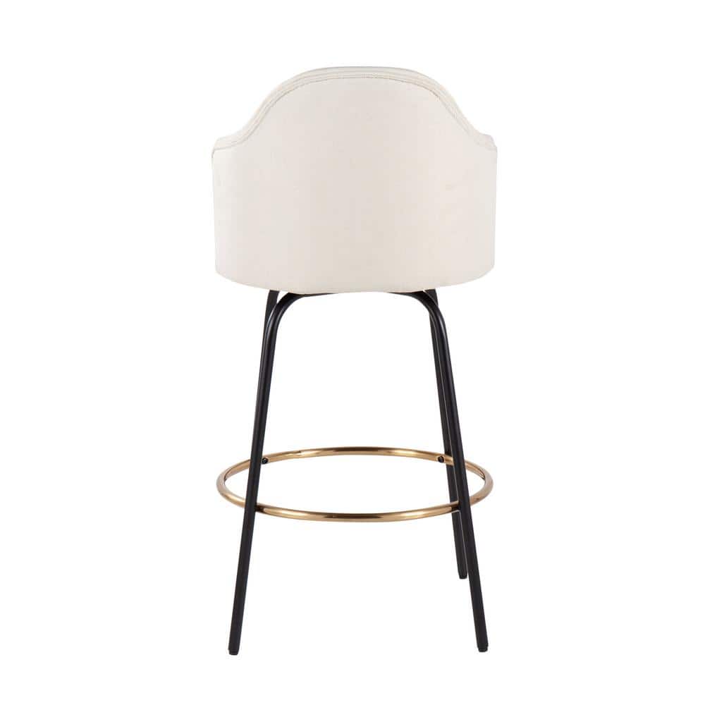Ahoy Beige Fabric and Black Metal Swivel Counter Stool Set