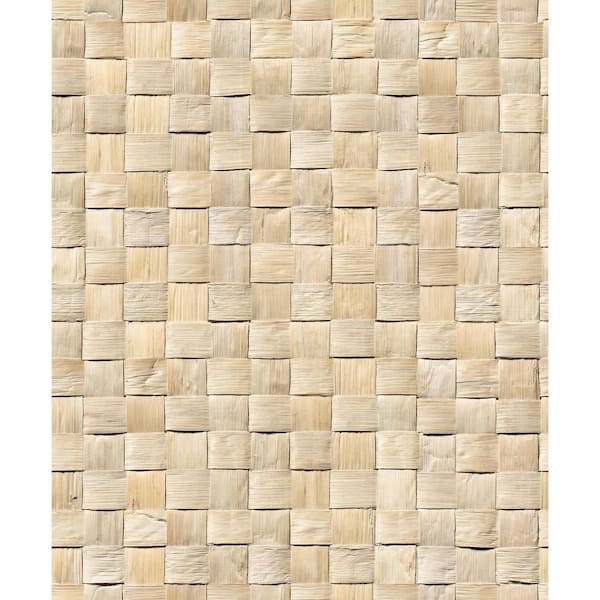 Unbranded Woods and Wicker Collection Beige 3D Rattan Weave Optics Matte Finish Vinyl on Non-Woven Non-Pasted Wallpaper Sample