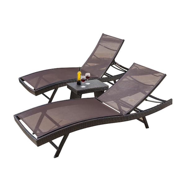 Kauai Multi-Brown 3-Piece Metal Outdoor Patio Chaise Lounge