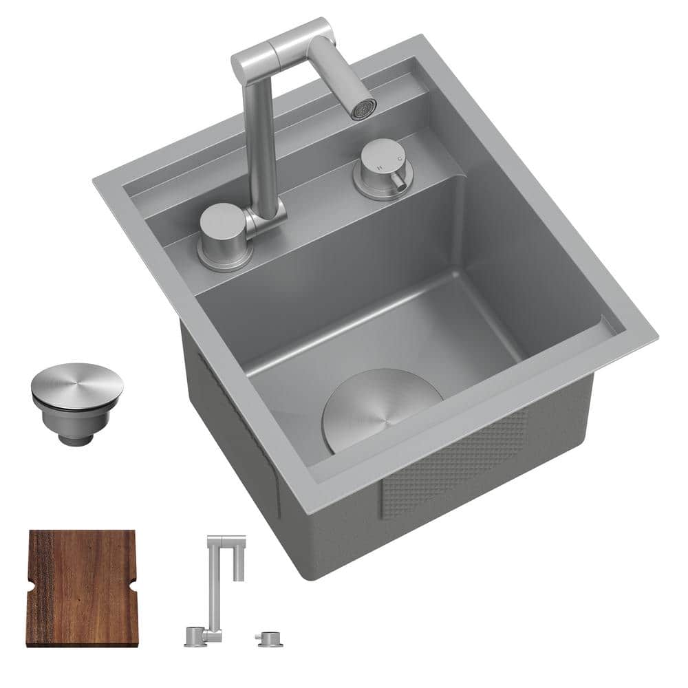Stainless Steel 13 in. Undermount Bar Sink with Adjustable Faucet and Cutti