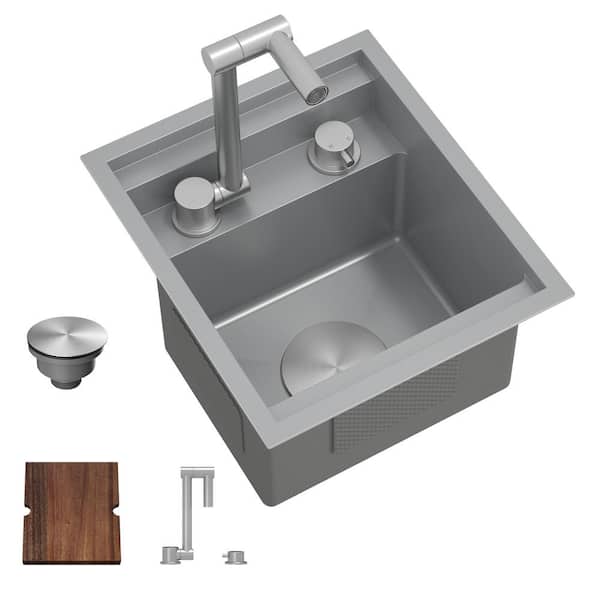 Unbranded Stainless Steel 13 in. Undermount Bar Sink with Adjustable Faucet and Cutting Board in Black
