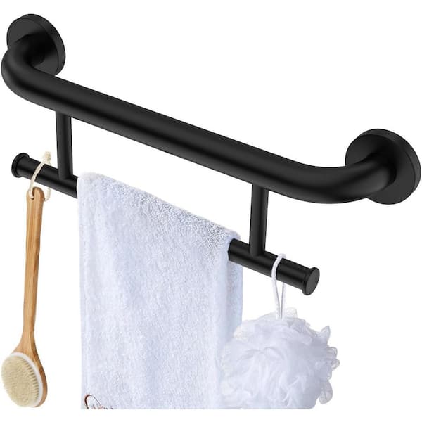 Matte Black 17 in. x 1.25 in. Concealed Screw Grab Bar with Towel Holder, Stainless Steel Safety Assist Handle