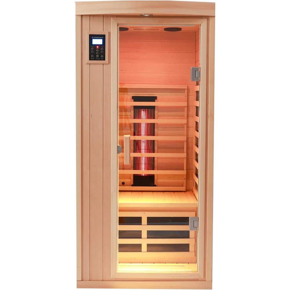 2-Person Outdoor Hemlock Infrared Sauna with Red Light Cedar Wooden Indoor Sauna Spa