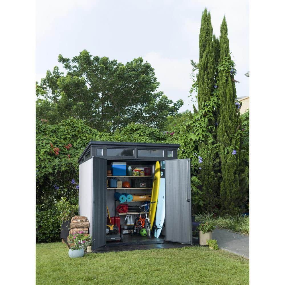 Gray Resin 7 x 7 Foot Outdoor Storage Shed with Windows