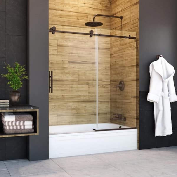 Eclipse 60 in. W x 60.5 in. H Frameless Sliding Tub Door in Oil Rubbed Bronze