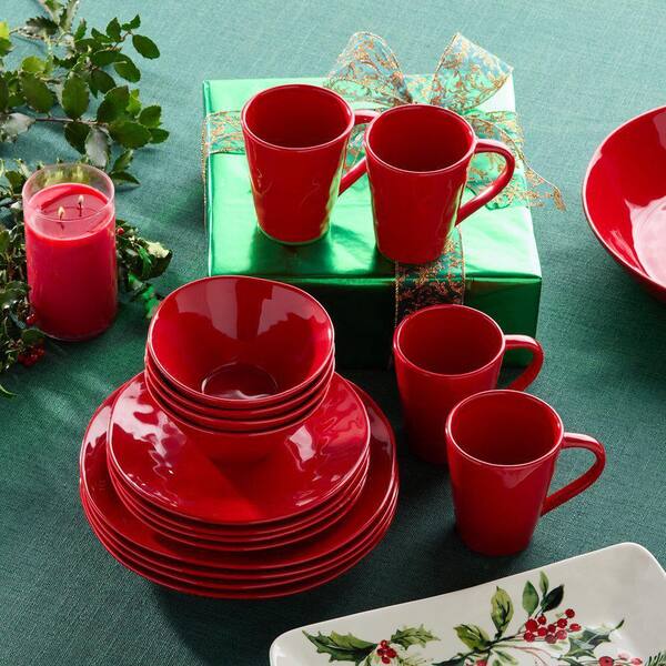 Certified International Berry Red Christmas 16-Piece Stoneware