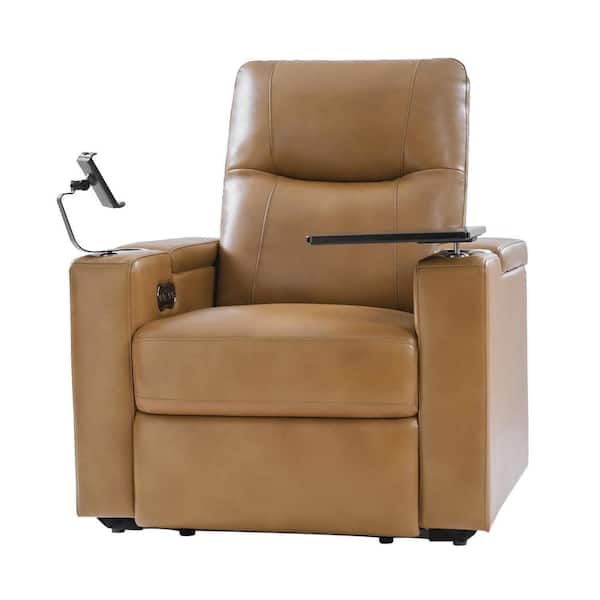 Hermi Camel Transitional Genuine Leather Storage Recliner with USB