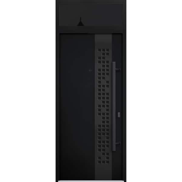 VDOMDOORS 6078 36 in. x 96 in. Left-hand/Inswing Transom Black Enamel Steel Prehung Front Door with Hardware