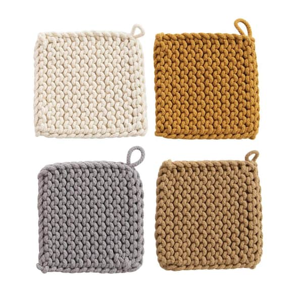 Storied Home Cotton Multi Color Square Crocheted Potholders (4-Pack)