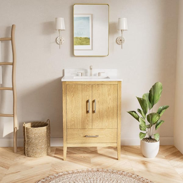 TETOTE 24 in. Single Sink Wood Bath Vanity with Quartz Top HD