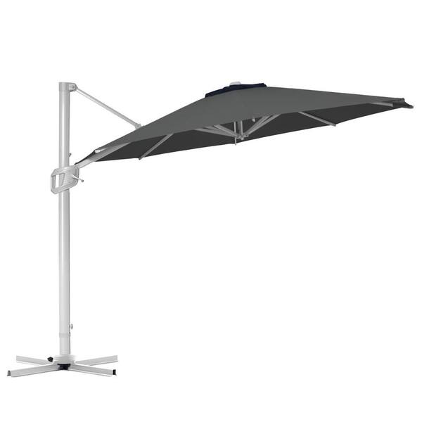 PASAMIC 12 ft. Aluminum Patio Umbrella Outdoor Cantilever Offset Umbrella, 360 Rotation And Pole Cross Base in Dark Grey