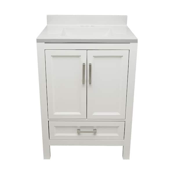 Nevado 25 in. W x 19 in. D x 36 in. H Bath Vanity in White with Cultured Marble Vanity Top Sink in White