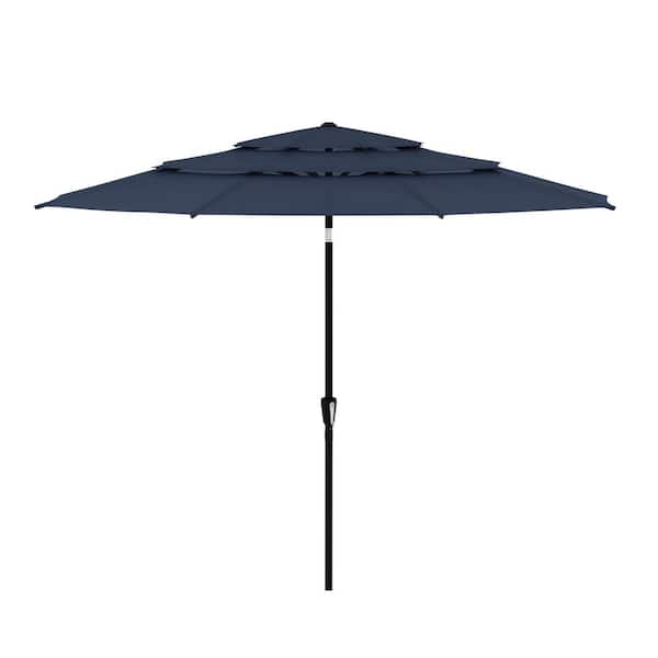 11 ft. Outdoor Market Umbrella with 3-Tier Vented Canopy,Patio Umbrella with 8 Heavy-Duty Ribs & Crank Tilt in Navy Blue