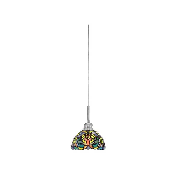 Unbranded Albany 60-Watt 1-Light Brushed Nickel Pendant Mini Pendant Light Kaleidoscope Art Glass and Light Bulb Not Included