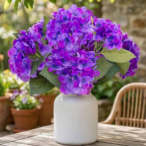 8 Pcs 15.7 in. Purple Indoor/Outdoor Artificial Hydrangea Flower