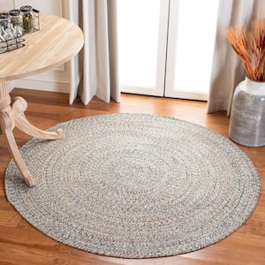 Braided Blue/Ivory 7 ft. x 7 ft. Chevron Striped Round Area Rug