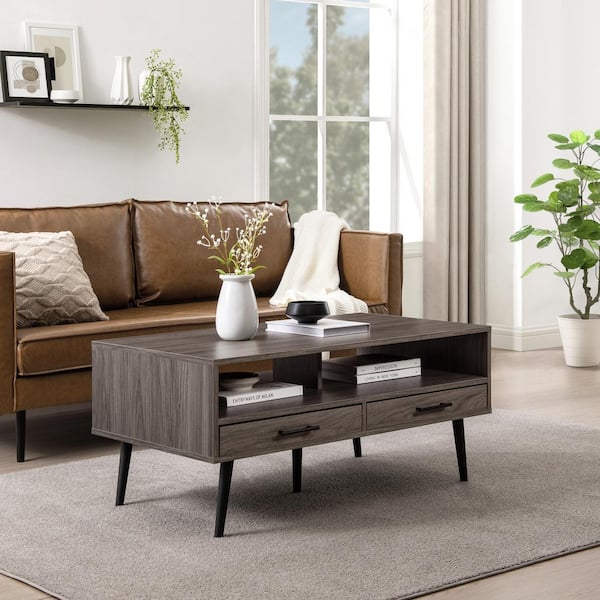 Walker Edison Furniture Company 40 in. Slate Grey Rectangle Wood Modern Coffee Table with 2 Drawers