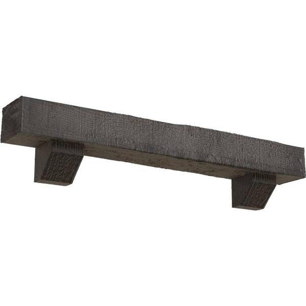 Ekena Millwork 8 in. x 12 in. x 6 ft. Rough Sawn Faux Wood Fireplace Mantel Kit, Ashford Corbels, Aged Cedar