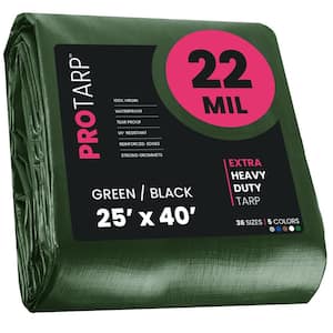 25 ft. x 40 ft. Green/Black 22 Mil Heavy Duty Polyethylene Tarp, Waterproof, UV Resistant, Rip and Tear Proof