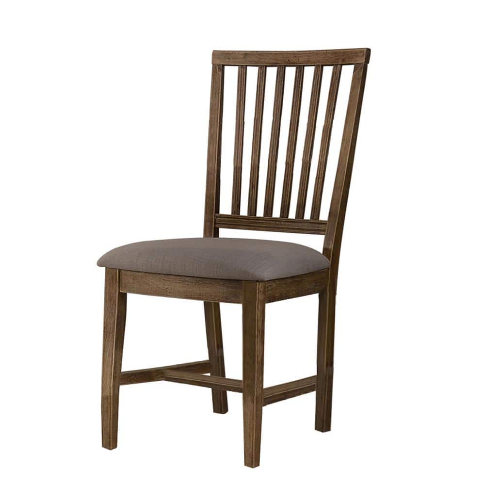 Antique Natural Oak High Slat Side Chair with Linen Upholstery